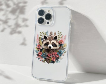 Raccoon Trash Panda Phone Case Cute Embroidered Clear Transparent Custom Name Personalized iPhone 15 14 13 12 Pro Max Samsung S24 S23 Pixel