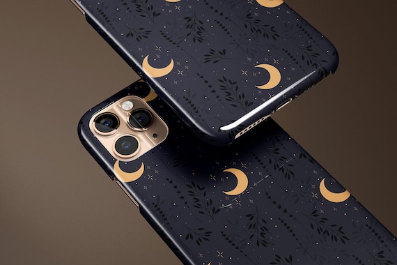 Moon Black Botanical Leaves Celestial Personalized Gift For Her Customize Phone Case iPhone 14 Case 14 Pro Max iPhone 13 Case 13 Pro Max 12