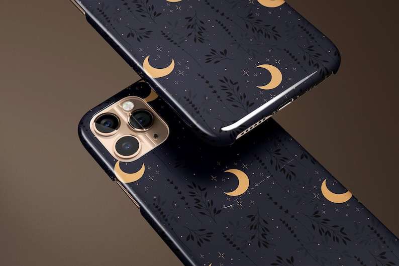 Moon Black Botanical Leaves Celestial Personalized Gift For Her Customize Phone Case iPhone 14 Case 14 Pro Max iPhone 13 Case 13 Pro Max 12 imagem 1