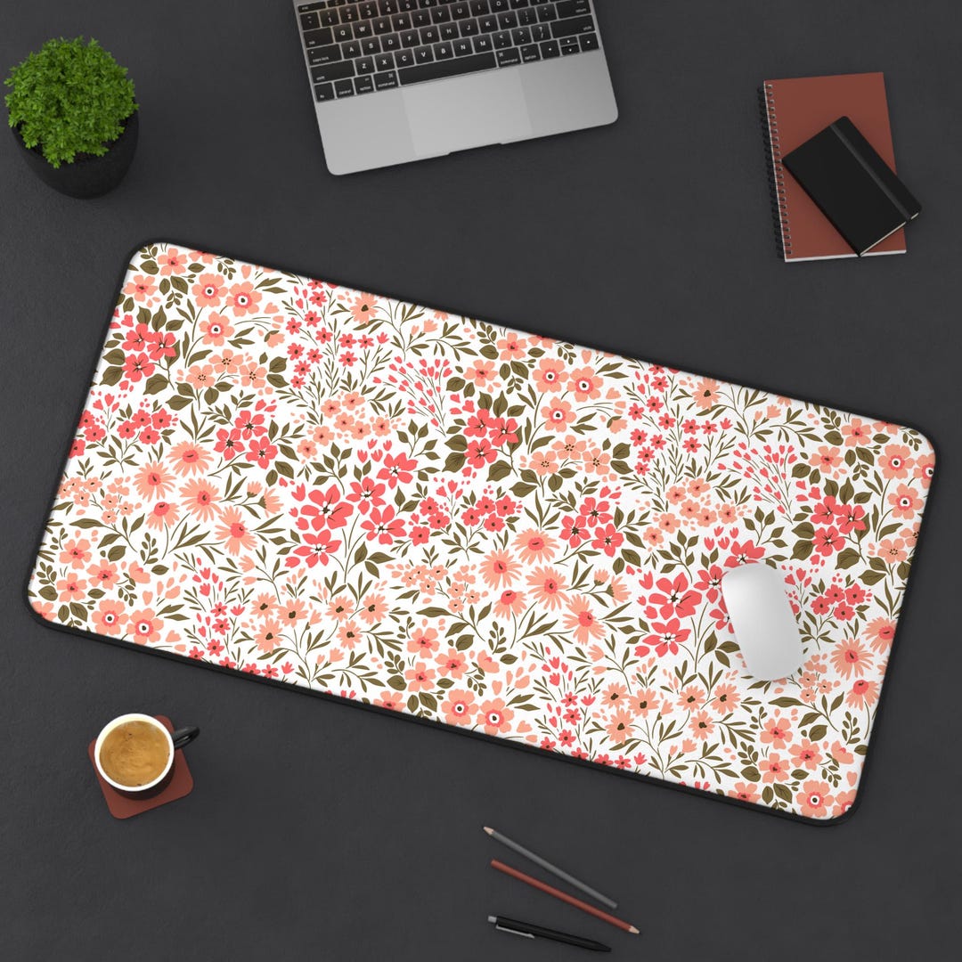 Pink Love Computer Mat Pink Floral Desk Mat Desk Pad X-large Large Medium Work From Home Decor ...
