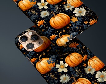 Fall Pumpkins Phone Case Botanical Boho Aesthetic Autumn Custom iPhone 15 14 13 12 11 Case Pro Max Case 12 Mini Samsung S23 Personalized