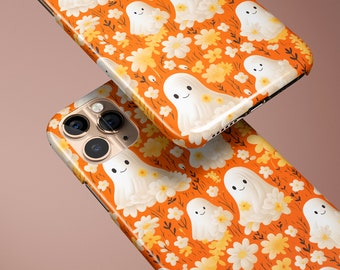 Fall Ghosts Daisies Phone Case Cute Halloween Autumn Aesthetic Custom Name Personalized iPhone 14 13 12 11 Pro Max Samsung Galaxy  S22 S23