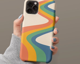 Retro Rainbow Phone Case Personalized Name Custom Gift Groovy Y2K Hard Cover for Apple iPhone 15 14 13 12 11 Pro Max Plus Mini Galaxy S23