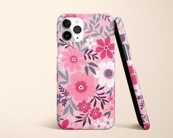 Pink White Flower Phone Case Customize Name Personalized Gift iPhone 14 Case iPhone 13 Case iPhone 14 Pro Max Case iPhone 12 Case iPhone 11