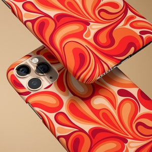 Groovy Paisley Curly Drops Waves Retro Hippie 60s 70s 80s Y2K Abstract Orange Red Pink Phone Case iPhone 14 Plus 13 Pro Max 12 Mini 11 Swirl