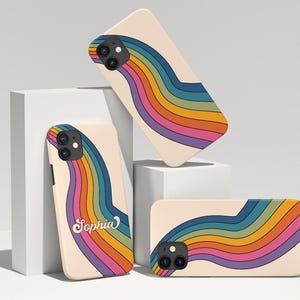 Retro Rainbow Groovy 70s Minimalist Abstract Y2K Phone Case Personalized Gift For Her Custom Name iPhone 14 Case 14 Pro Max iPhone 13 Case image 9