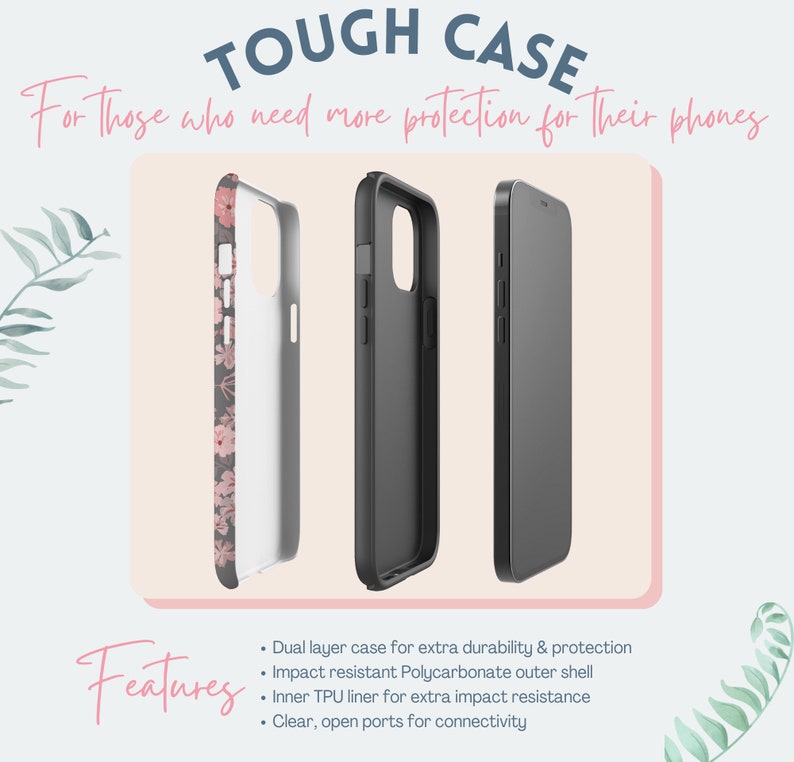 Puede incluir: Una funda resistente para tel&eacute;fono con un dise&ntilde;o floral. La funda est&aacute; hecha de dos capas para mayor durabilidad y protecci&oacute;n. Tiene una carcasa exterior de policarbonato resistente a los impactos y un forro interior de TPU para una resistencia adicional a los impactos. La funda tiene puertos claros y abiertos para la conectividad.