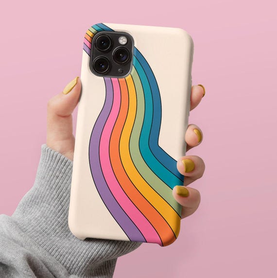 Retro Rainbow Groovy 70s Minimalist Abstract Y2K Phone Case Personalized Gift For Her Custom Name iPhone 14 Case 14 Pro Max iPhone 13 Case