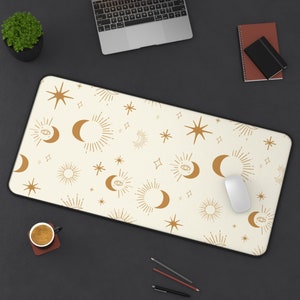 Boho Celestial Desk Mat Gaming Pad X-Large Large Medium Work From Home Decor Gaming Pad Sun Moon Stars Aesthetic Home Office image 1