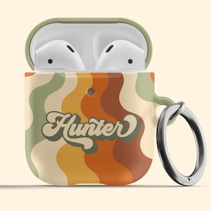 Retro Apple AirPods Pro Case AirPods Pro 2 Case 1st Gen AirPods 2nd Gen Abstract Waves Y2K Rainbow Personalized Custom Name AirPods Case