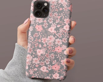 Bonita funda personalizada con diseño floral de flores rosas y grises para iPhone 13 Pro Max 12 Mini 11 X XR XS Samsung S22 S21