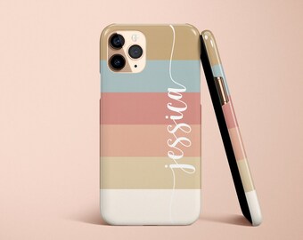 Pink Neutral Minimalist Name Personalized Gift Her Phone Case iPhone 14 Case iPhone 14 Pro Max Monogram iPhone 13 Case iPhone Custom Stripes