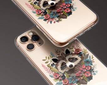 Raccoon Trash Panda Phone Case Cute Embroidered Clear Transparent Custom Name Personalized iPhone 15 14 13 12 Pro Max Samsung S24 S23 Pixel