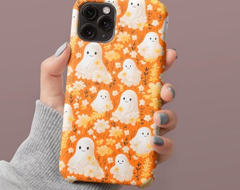 Fall Ghosts Daisies Phone Case Cute Halloween Autumn Aesthetic Custom Name Personalized iPhone 14 13 12 11 Pro Max Samsung Galaxy  S22 S23