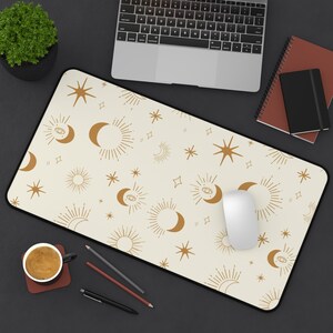 Boho Celestial Desk Mat Gaming Pad X-Large Large Medium Work From Home Decor Gaming Pad Sun Moon Stars Aesthetic Home Office 12" × 22"