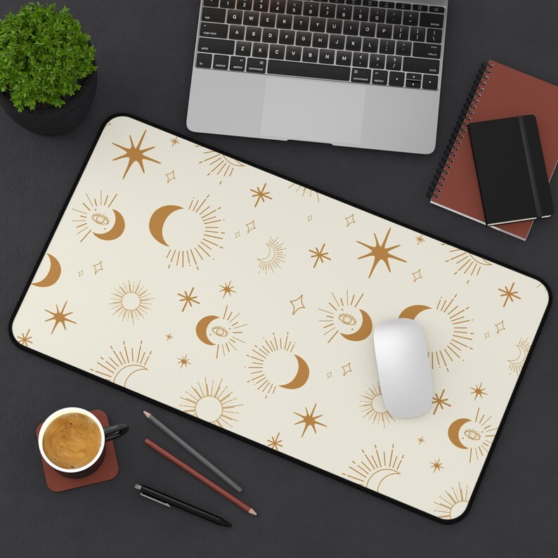 Boho Celestial Desk Mat Gaming Pad X-Large Large Medium Work From Home Decor Gaming Pad Sun Moon Stars Aesthetic Home Office 12" × 22"