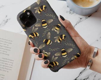 Bumble Bee Phone Case Botanical Leaves Personalized Gift For Her Customize Phone Case iPhone 14 Case 14 Pro Max iPhone 13 Case 13 Pro Max 12