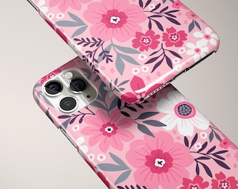 Pink White Flower Phone Case Customize Name Personalized Gift iPhone 14 Case iPhone 13 Case iPhone 14 Pro Max Case iPhone 12 Case iPhone 11