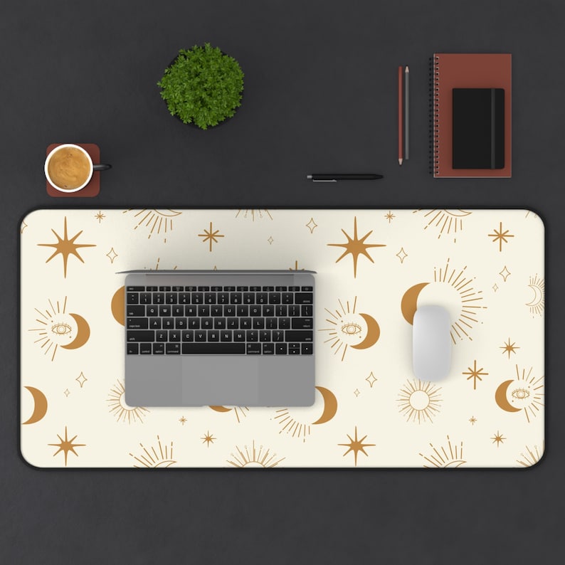 Boho Celestial Desk Mat Gaming Pad X-Large Large Medium Work From Home Decor Gaming Pad Sun Moon Stars Aesthetic Home Office image 3