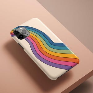 Retro Rainbow Groovy 70s Minimalist Abstract Y2K Phone Case Personalized Gift For Her Custom Name iPhone 14 Case 14 Pro Max iPhone 13 Case image 4