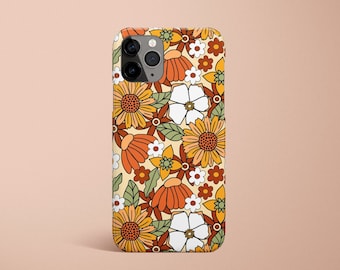 Retro Sunflower Phone Case Personalized Gift Floral Fall 60s 70s Abstract Green Orange Red Brown Phone Case iPhone 14 13 12 11 Pro Max Mini