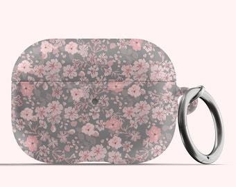 Funda para AirPods 1 y 2 Pro de Apple con diseño floral, retro, abstracto, estético, hippie, años 70, color crema, rosa y gris, regalo personalizado con nombre personalizado