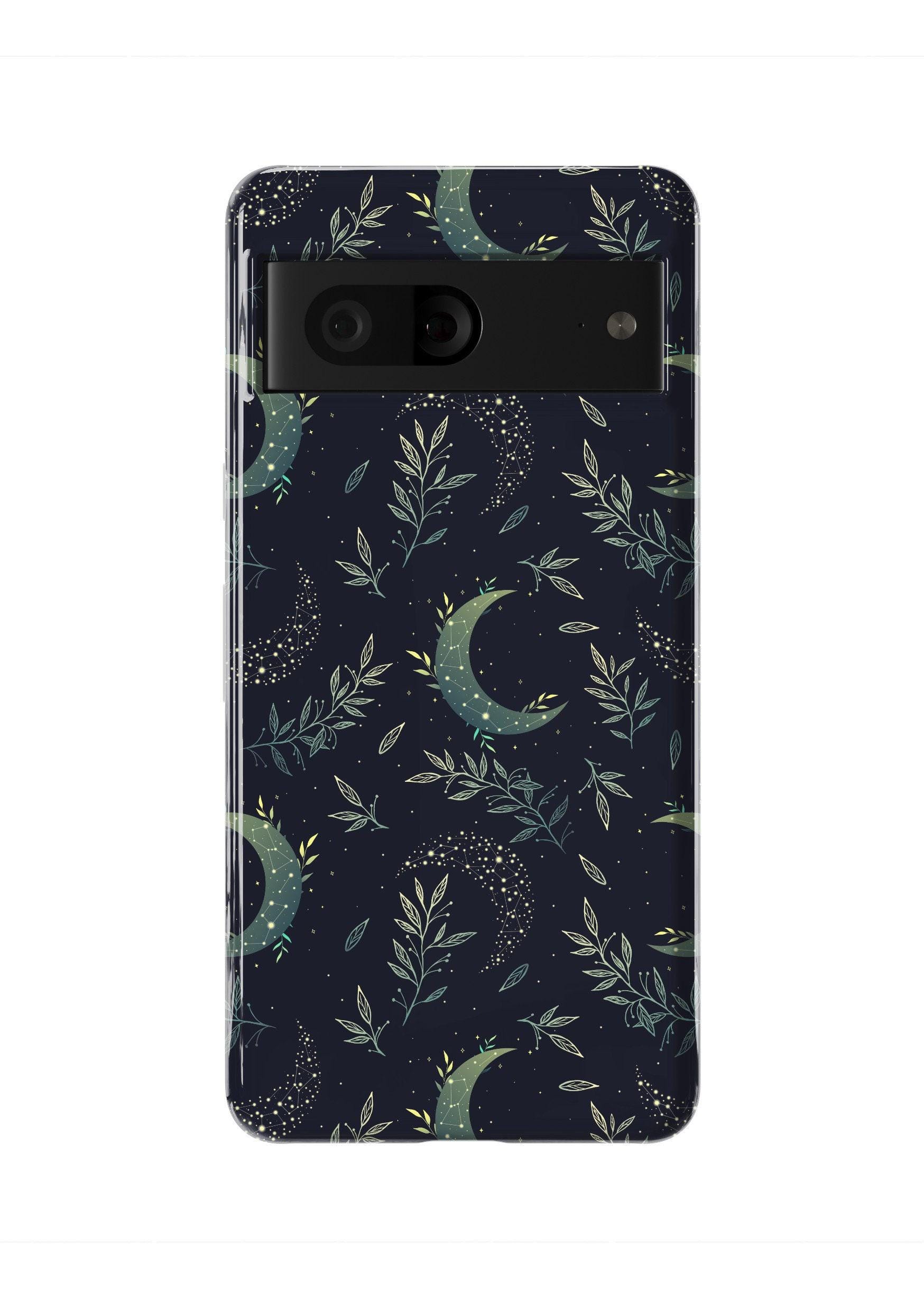 Google Pixel Moon Black Botanical Leaves Celestial Personalized Gift For Her Customize Phone Case Name Initial Pixel 9 Pro XL 8 Pro 7 Pro 6
