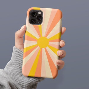 Pink Orange Sun Ray Retro Hippie Sunburst Boho Textured Look Sunshine Hippie Customize Name Swirl 70s Phone Case iPhone 13 12 11 XR Max Mini