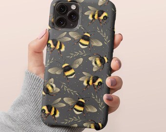 Bumble Bee Phone Case Botanical Leaves Personalized Gift For Her Customize Phone Case iPhone 14 Case 14 Pro Max iPhone 13 Case 13 Pro Max 12