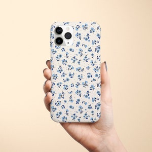 Vintage Ditsy Liberty Print Blue White Cute Dainty Flower Floral Personalized Gift Customize Name For iPhone 14 13 12 Mini 11 Pro Max XR X