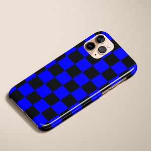 Black Blue Checker Phone Case Minimalist Name Personalized Gift For Him Her Aesthetic Geometric iPhone 14 Case 14 Pro Max iPhone 13 Case
