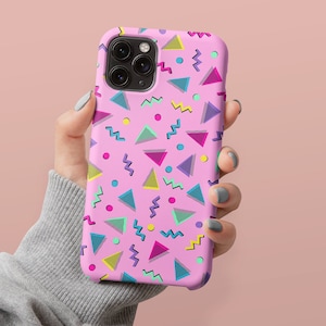 Retro 80s 90s Pink Memphis Confetti Y2K Phone Case iPhone 13 Case 12 Case 11 Case X XR Case XS Case 13 Pro Max Case 12 Pro Case Mini Case