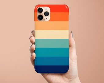 Geometric Retro Rainbow Stripes Orange Blue Personalized Gift Name iPhone 13 Case 12 Pro Max Case 11 Pro Case Mini X XR XS Samsung S22 S22