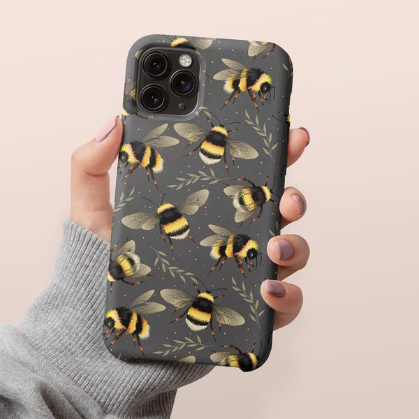 Bumble Bee Phone Case Botanical Leaves Personalized Gift For Her Customize Phone Case iPhone 14 Case 14 Pro Max iPhone 13 Case 13 Pro Max 12