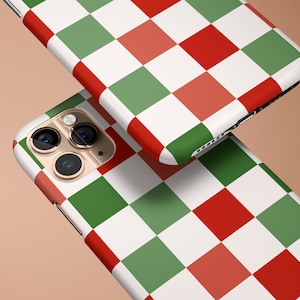 Christmas Checkers Phone Case Red Green Boho Retro Y2K iPhone 15 Pro Max 14 Plus 13 Mini Galaxy S23 Ultra Holiday Gift for Her Abstract