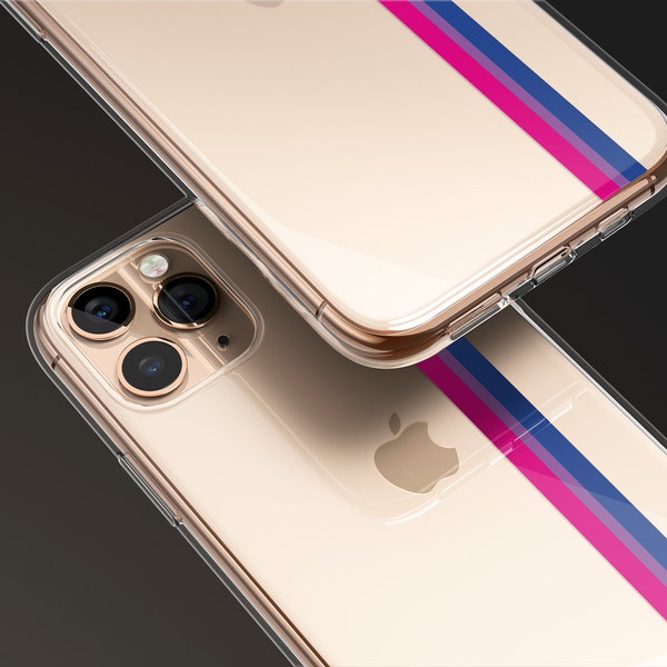 Bisexual Pride Flag Minimalist Stripe Gay Clear Transparent Phone Case Customizable Personalized Gift iPhone 14 13 Pro Max 12 Mini 11 XR XS