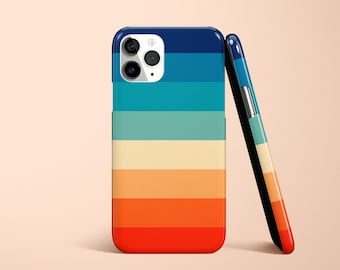 Geometric Retro Rainbow Stripes Orange Blue Personalized Gift Name iPhone 13 Case 12 Pro Max Case 11 Pro Case Mini X XR XS Samsung S22 S22