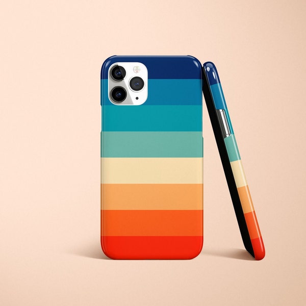 Geometric Retro Rainbow Stripes Orange Blue Personalized Gift Name iPhone 13 Case 12 Pro Max Case 11 Pro Case Mini X XR XS Samsung S22 S22