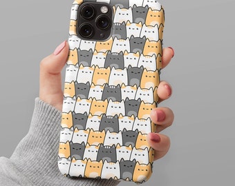 Kawaii Cats Phone Case, Adorable and Cute Cat Illustrations, Slim and Protective, iPhone 14 Case, 13, 12, Pro Max