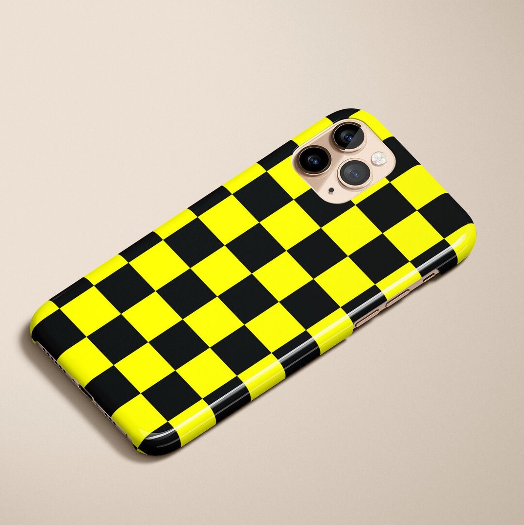 Checker Phone Case Aesthetic Geometric Black Yellow Plaid Geometric ...