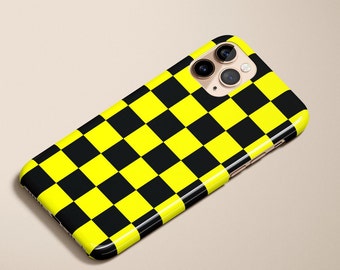 Checker Phone Case Aesthetic Geometric Black Yellow Plaid Geometric iPhone 13 Pro Max 12 11 X XR XS Samsung S22 Ultra S21 Plus S20 Pixel