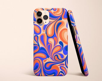 Groovy Paisley Curly Drops Retro Hippie 60s 70s 80s Y2K Abstract Orange Peach Blue Phone Case iPhone 14 13 12 11 Pro Max X Customize Gift