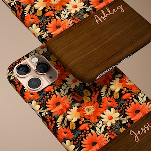 Fall Flowers Phone Case Wood Autumn Leaves Aesthetic Personalized Gift For Her Phone Case iPhone 14 Pro Max Case 14 Pro Case 13 Pro Max Case