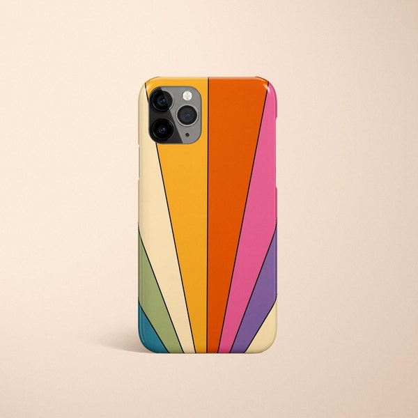 Retro Rainbow Groovy 70s Minimalist Abstract Pink Orange Purple Blue Phone Case Personalized Gift For Her Custom Name iPhone 14 Case Pro Max