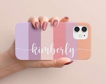 Pink Purple Stripes Name Phone Case Personalized Gift For Her iPhone 14 Case iPhone 14 Pro Max Monogram iPhone 13 Case iPhone Custom Stripes