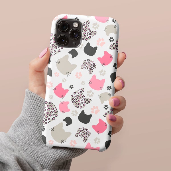 Cat Personalized Gift Mom Leopard Cheetah Paw Print Pink Black Fur Baby Cat Meow Kitten iPhone Phone Case 13 12 11 XR X Pro Max Mini Samsung