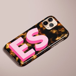 Personalized Tortoise Shell Phone Case with Pink Monogram - Brown Tortoise Design iPhone 14, 13, 12, Pro Max