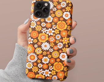 Groovy Flower Floral Retro Hippie Personalized Gift for Her Orange Brown Phone Case iPhone 14 Case iPhone 14 Pro Max Case iPhone 14 Pro Case