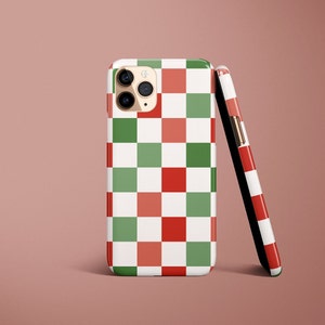 Christmas Checkers Phone Case Red Green Boho Retro Y2K iPhone 15 Pro Max 14 Plus 13 Mini Galaxy S23 Ultra Holiday Gift for Her Abstract