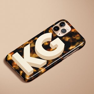 Personalized Tortoise Shell Phone Case with Boho Minimalist Neutral Monogram - Brown Tortoise Design iPhone 14, 13, 12, Pro Max
